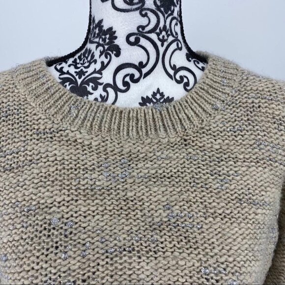BananaRepublic metallic tulip italian wool sweater open back metallic tan sz M - Picture 6 of 10